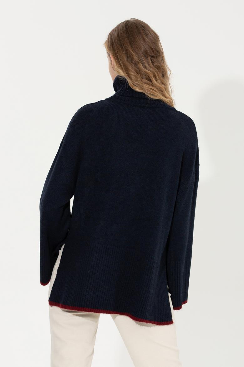 Kadın Lacivert Balıkçı Yaka Kazak - 50257804005