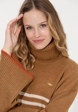 Kadın Camel Melanj Balıkçı Yaka Kazak - 50257804012