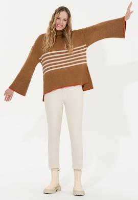 Kadın Camel Melanj Balıkçı Yaka Kazak - 50257804012