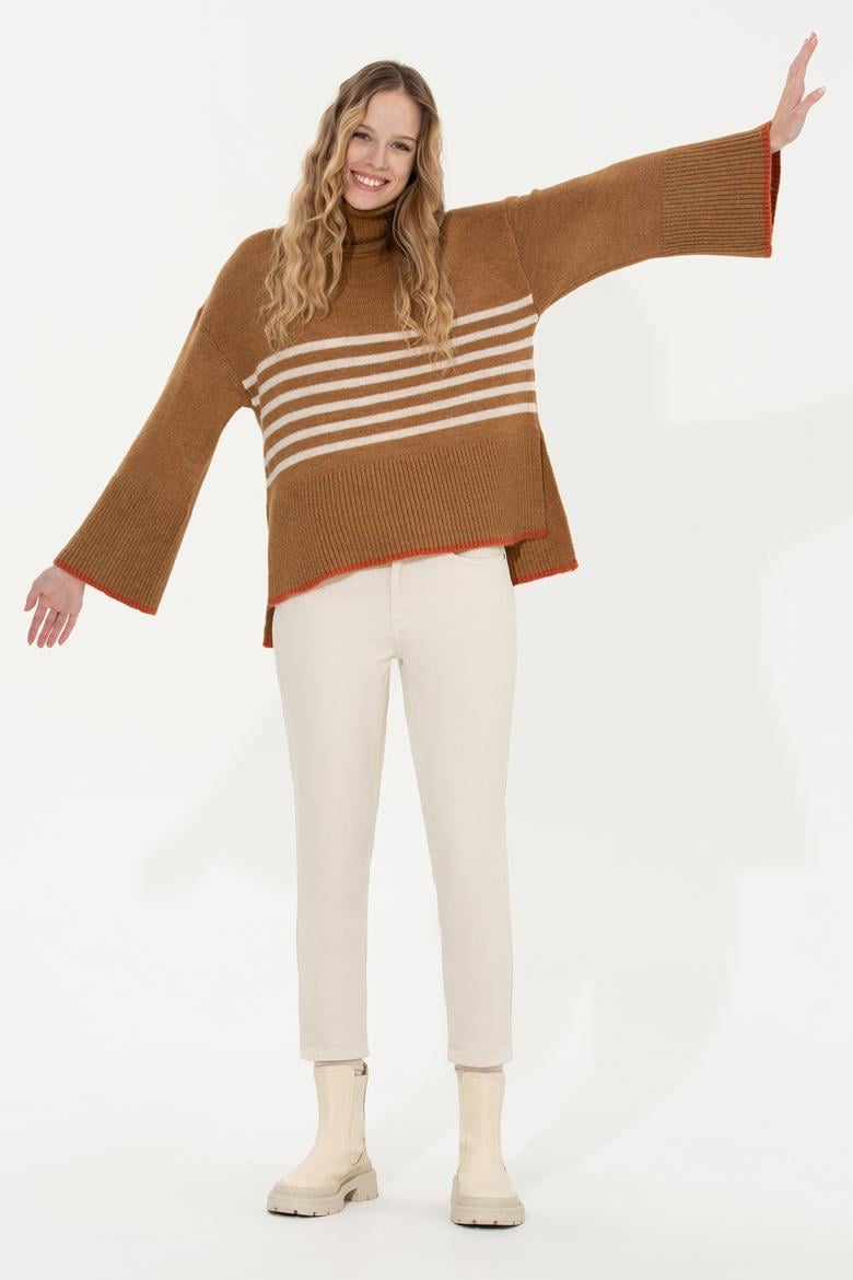 Kadın Camel Melanj Balıkçı Yaka Kazak - 50257804012