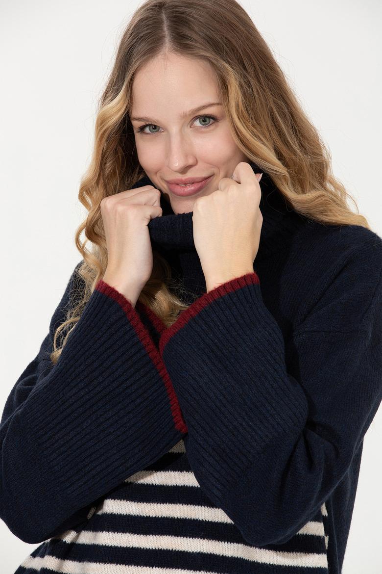 Kadın Lacivert Balıkçı Yaka Kazak - 50257804005