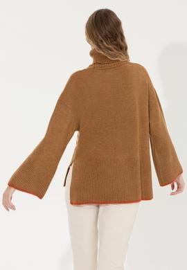 Kadın Camel Melanj Balıkçı Yaka Kazak - 50257804012