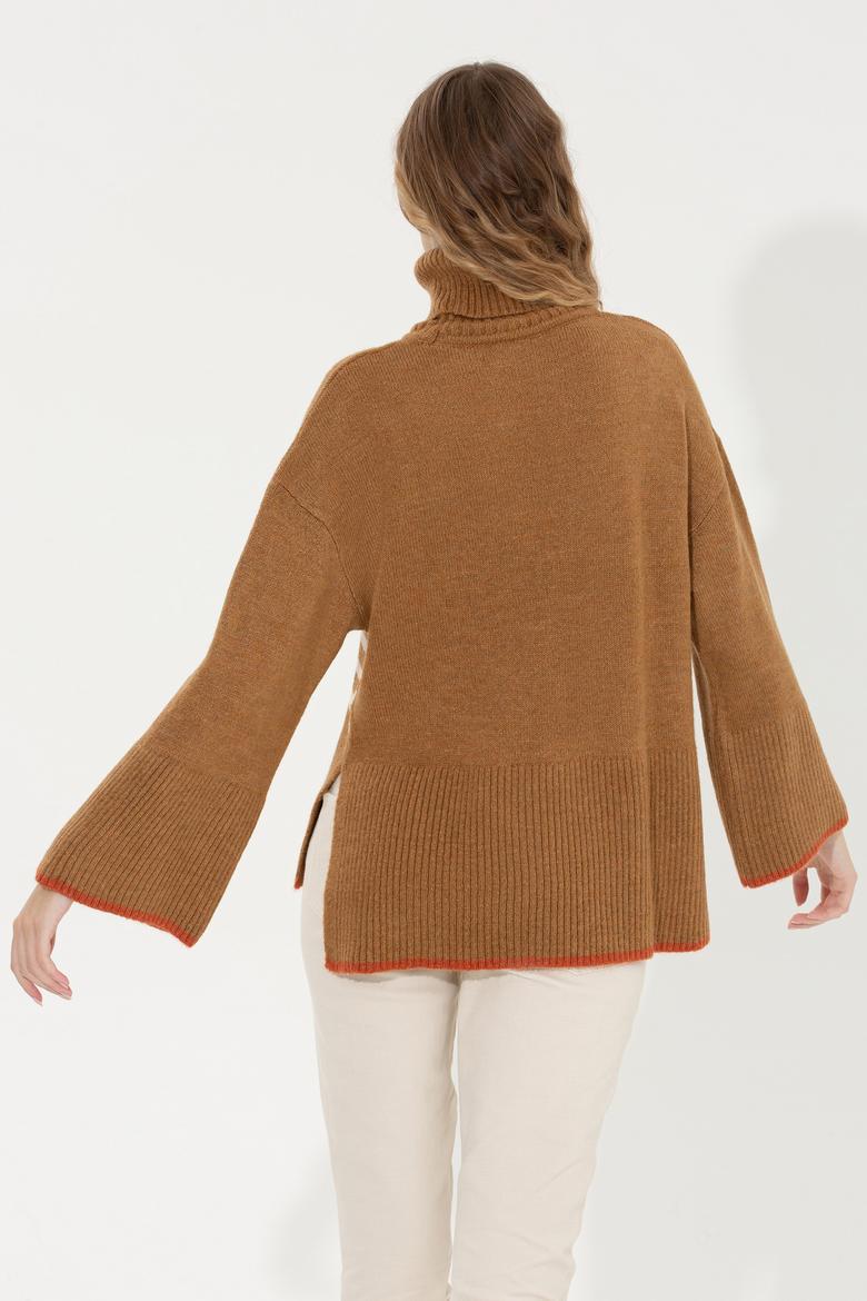 Kadın Camel Melanj Balıkçı Yaka Kazak - 50257804012