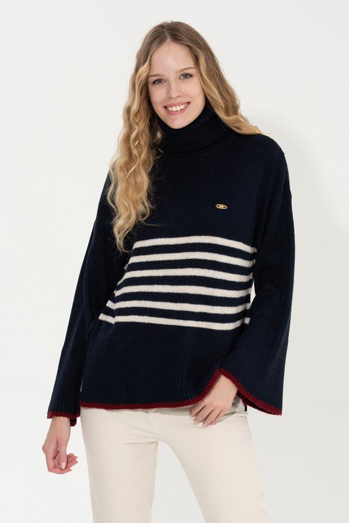 Kadın Lacivert Balıkçı Yaka Kazak