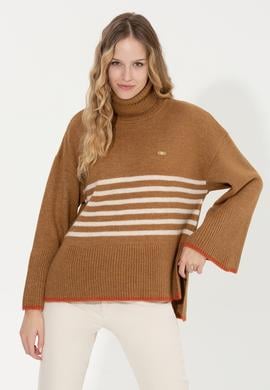 Kadın Camel Melanj Balıkçı Yaka Kazak - 50257804012