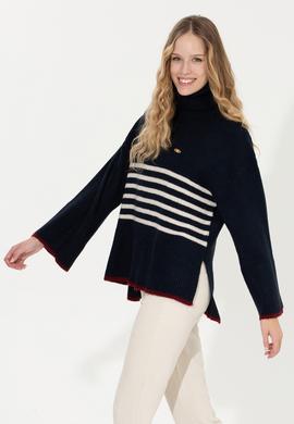 Kadın Lacivert Balıkçı Yaka Kazak - 50257804005