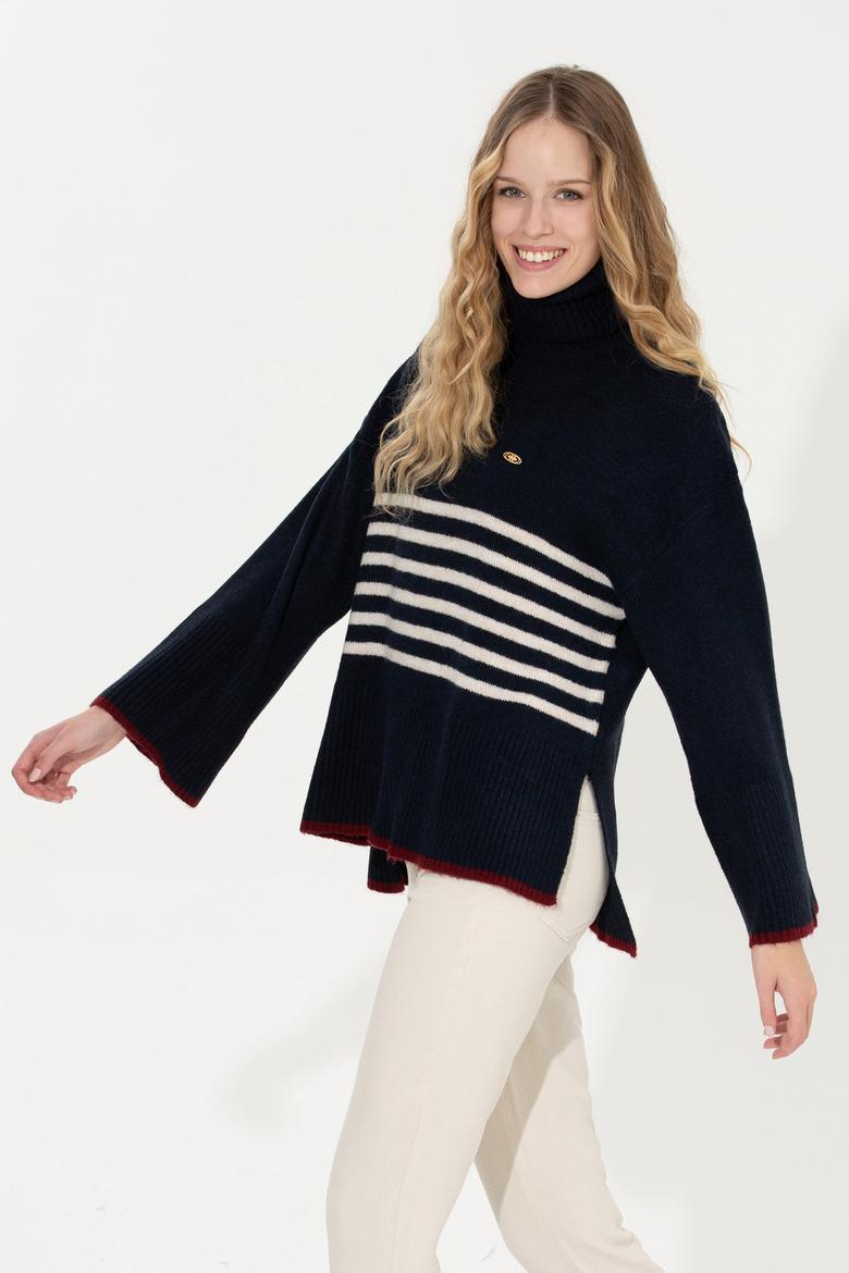 Kadın Lacivert Balıkçı Yaka Kazak - 50257804005