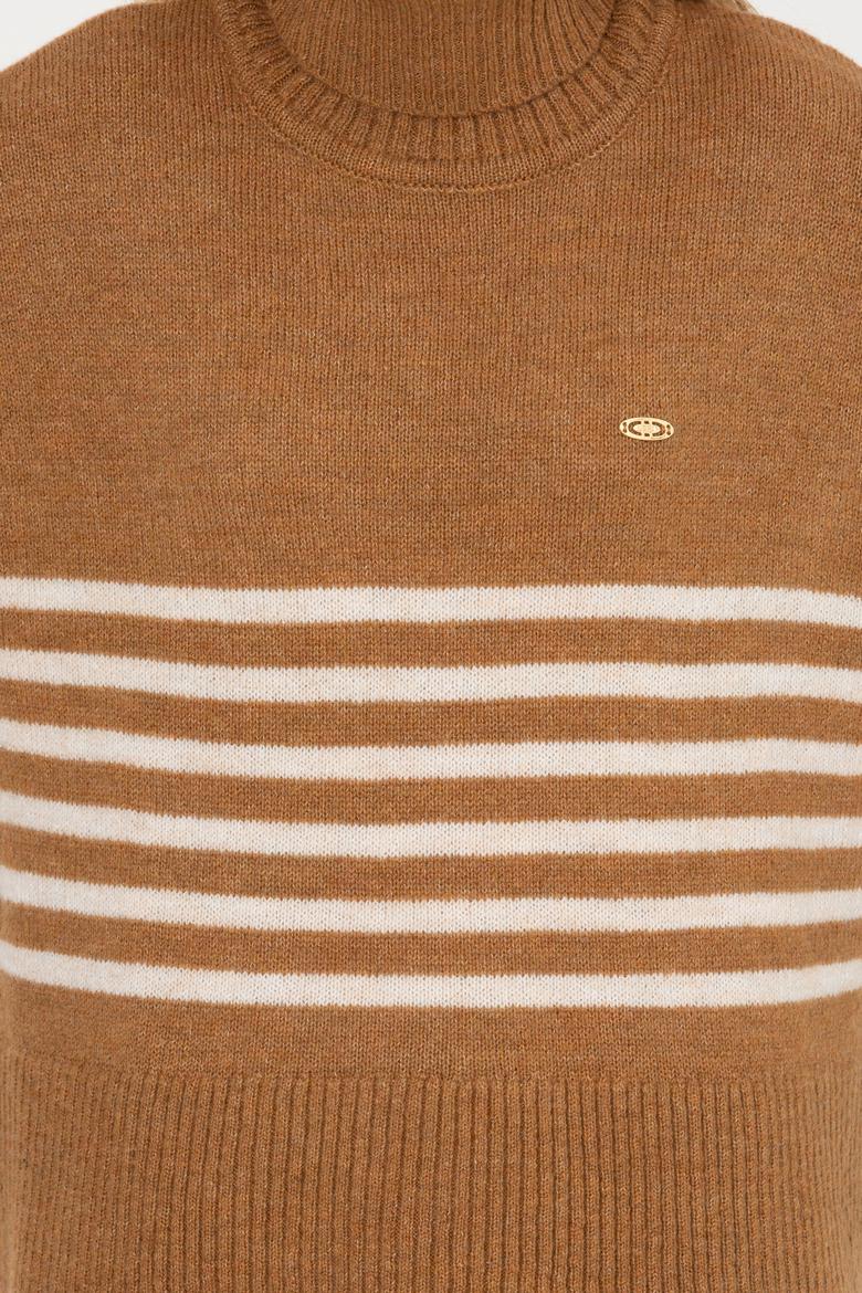 Kadın Camel Melanj Balıkçı Yaka Kazak - 50257804012