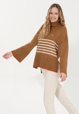 Kadın Camel Melanj Balıkçı Yaka Kazak - 50257804012