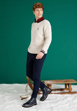 Erkek Krem Melanj Bisiklet Yaka Triko Kazak - 50253857030