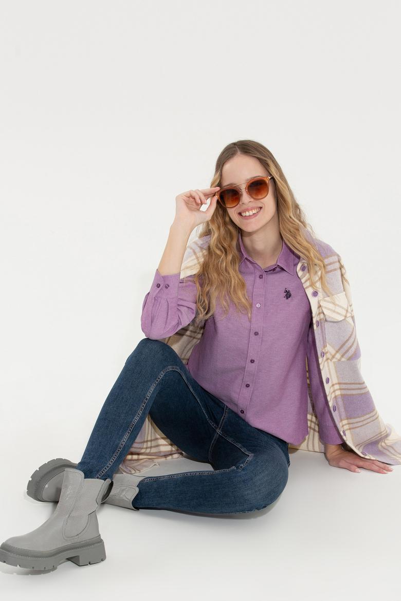 Kadın Menekşe Uzun Kollu Basic Gömlek - 50261431090