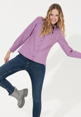 Kadın Menekşe Uzun Kollu Basic Gömlek - 50261431090