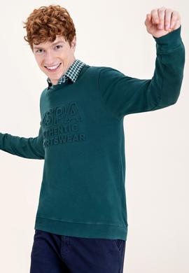 Erkek Yeşil Bisiklet Yaka Sweatshirt - 50253286026