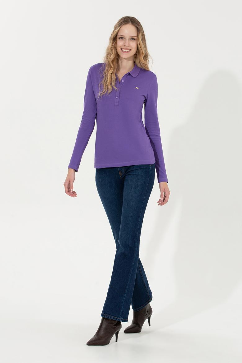 Kadın Violet Basic Polo Yaka Sweatshirt - 50261237006