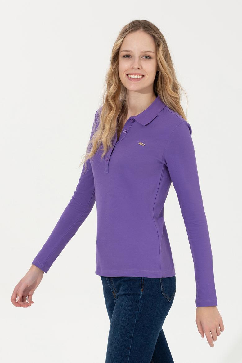 Kadın Violet Basic Polo Yaka Sweatshirt - 50261237006