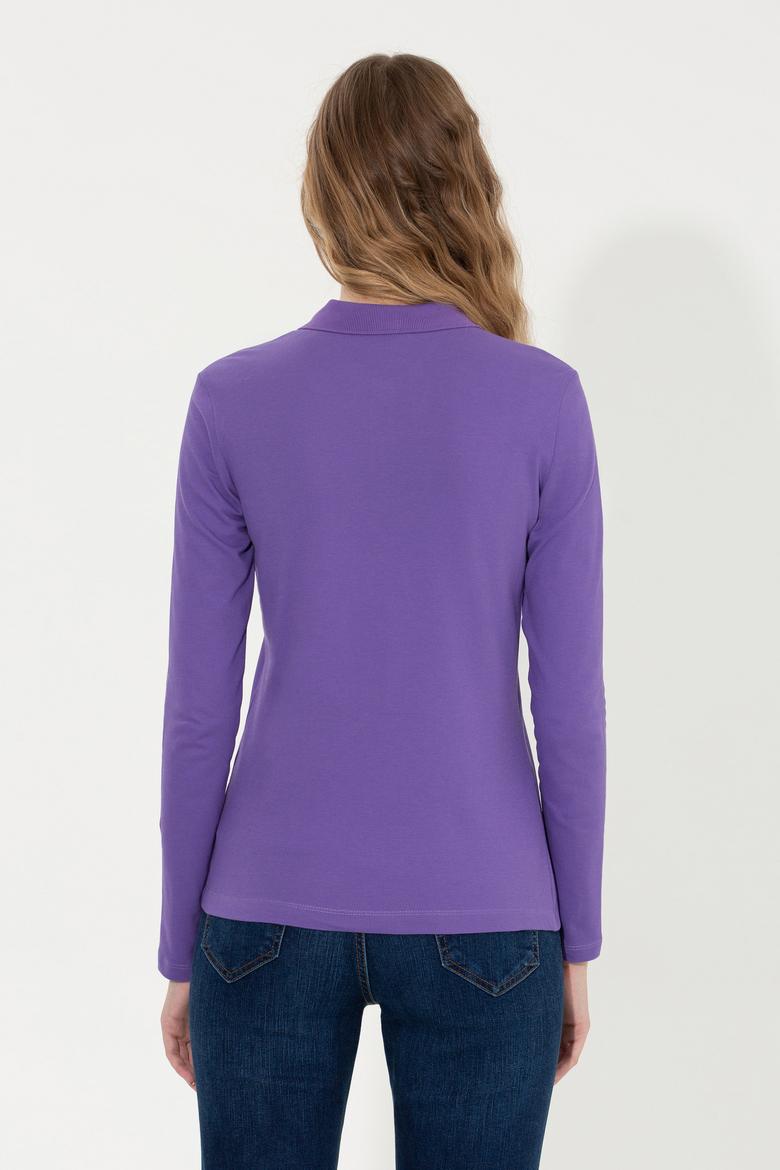 Kadın Violet Basic Polo Yaka Sweatshirt - 50261237006