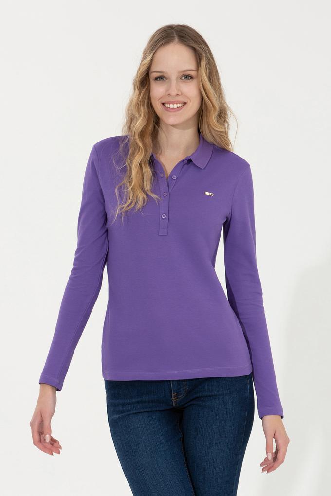 Kadın Violet Basic Polo Yaka Sweatshirt