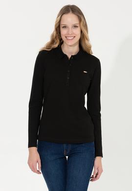 Kadın Siyah Basic Polo Yaka Sweatshirt - 50261237040
