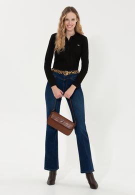 Kadın Siyah Basic Polo Yaka Sweatshirt - 50261237040