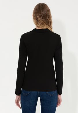 Kadın Siyah Basic Polo Yaka Sweatshirt - 50261237040