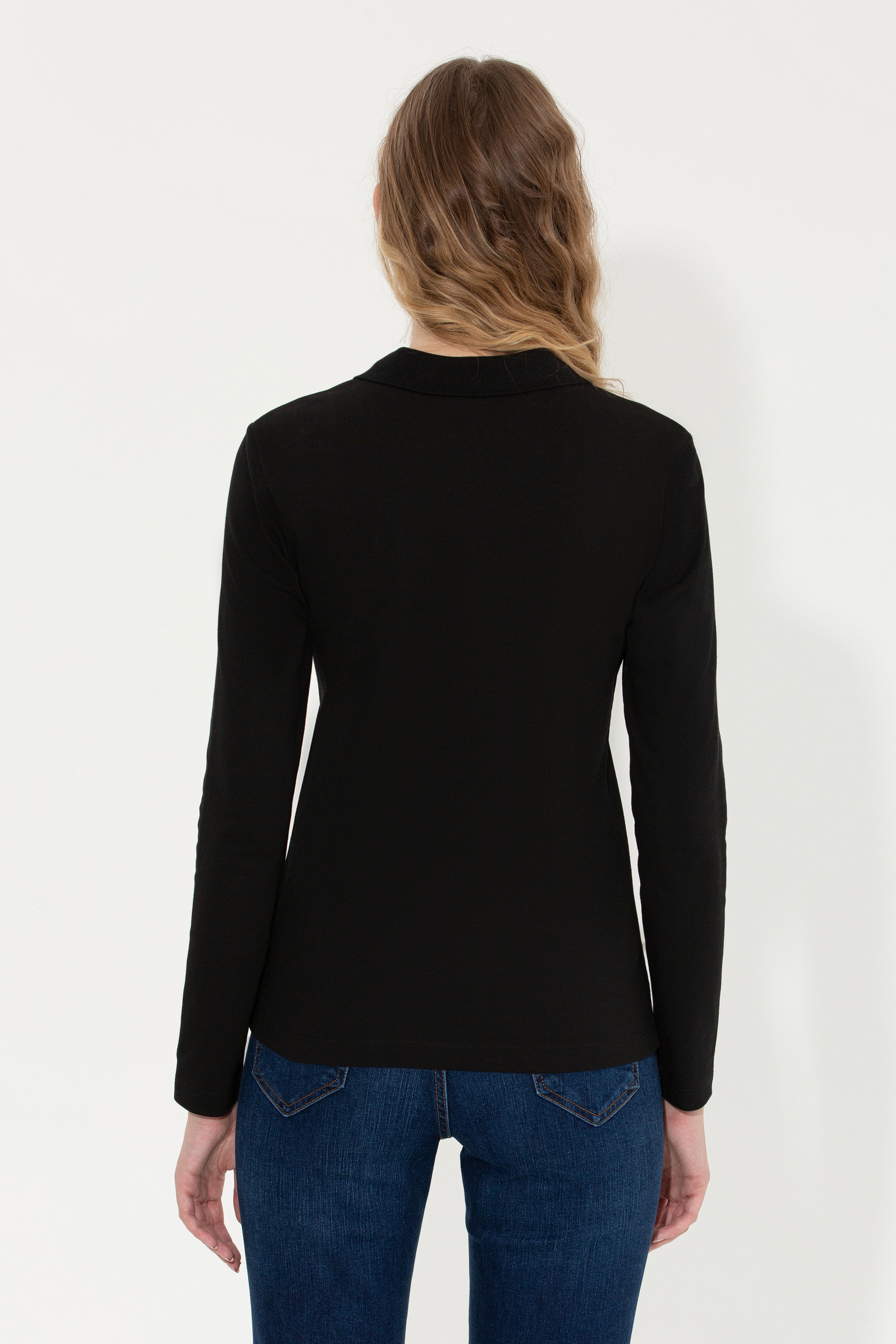 Kadın Siyah Basic Polo Yaka Sweatshirt - Image 5
