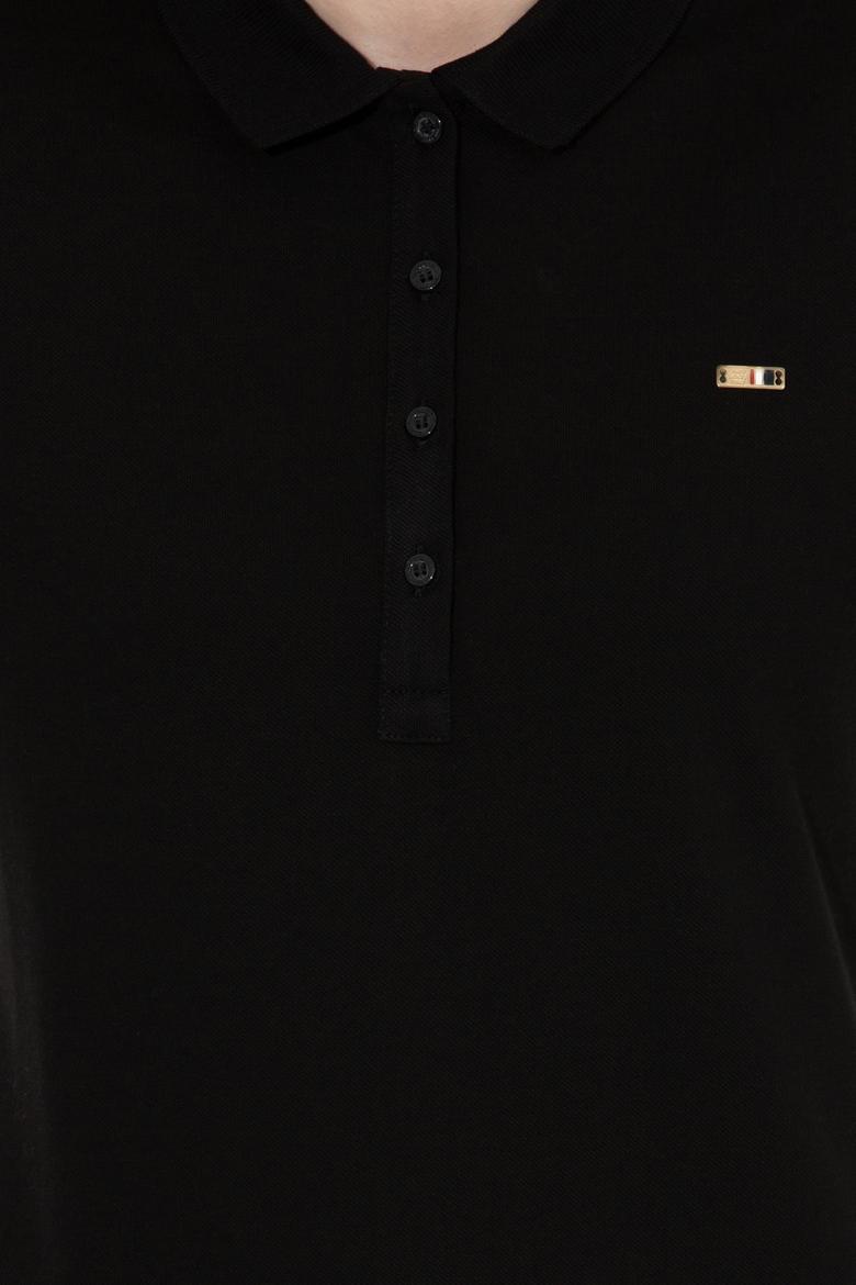 Kadın Siyah Basic Polo Yaka Sweatshirt - 50261237040