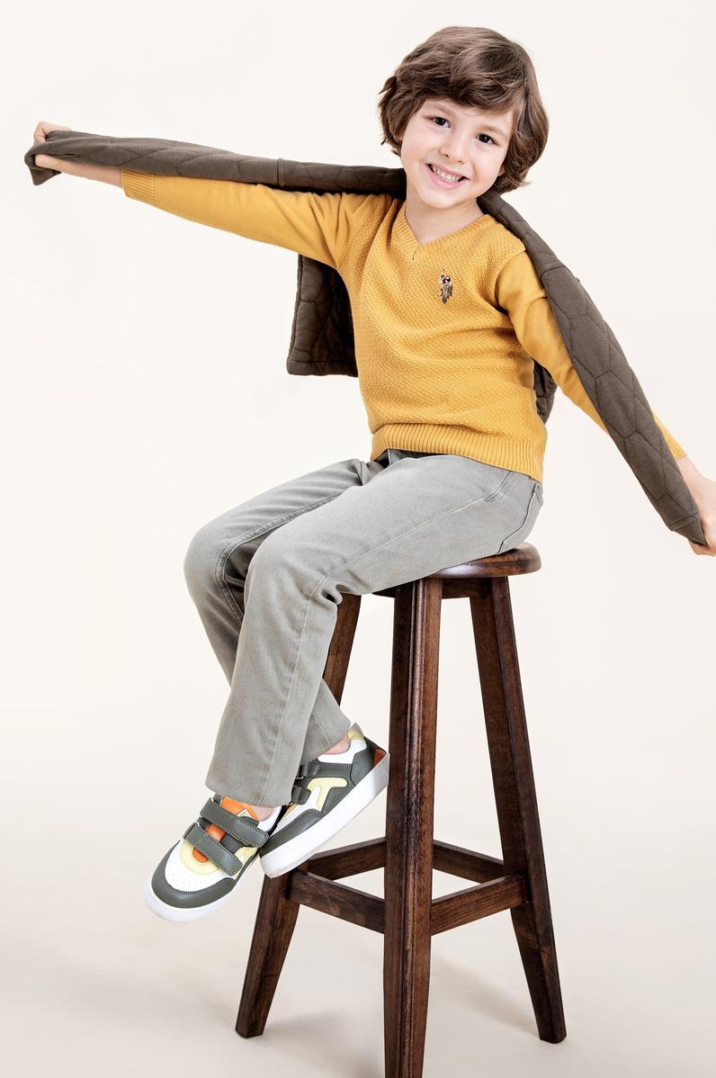 Erkek Çocuk Safran Bisiklet Yaka Triko Kazak