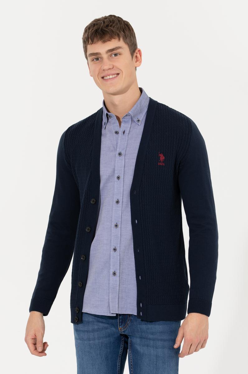 Erkek Lacivert Basic Triko Hırka