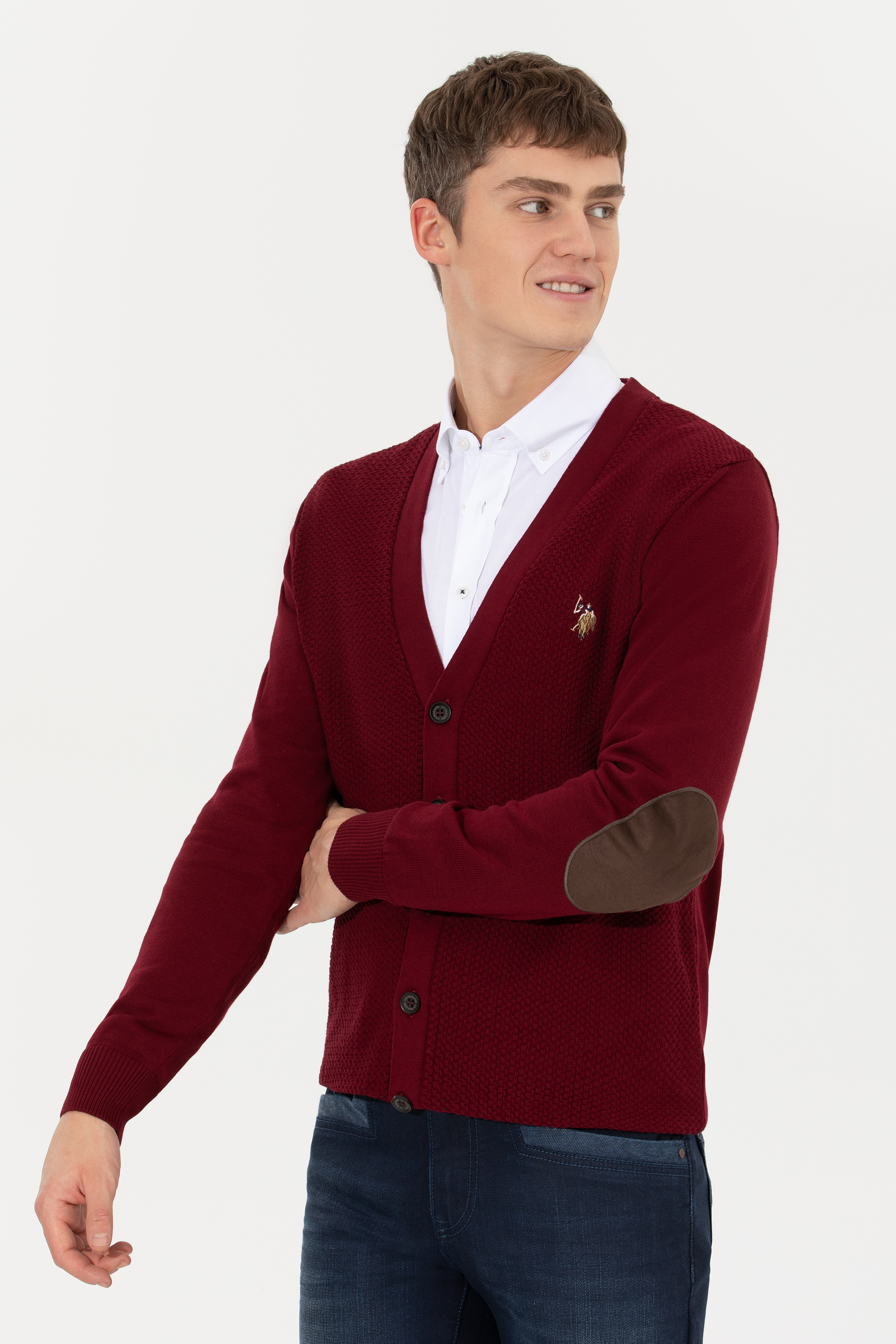 Erkek Bordo Basic Triko Hırka - Image 3
