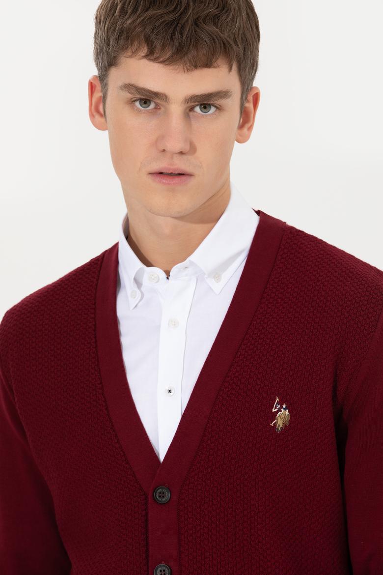 Erkek Bordo Basic Triko Hırka - 50251881022