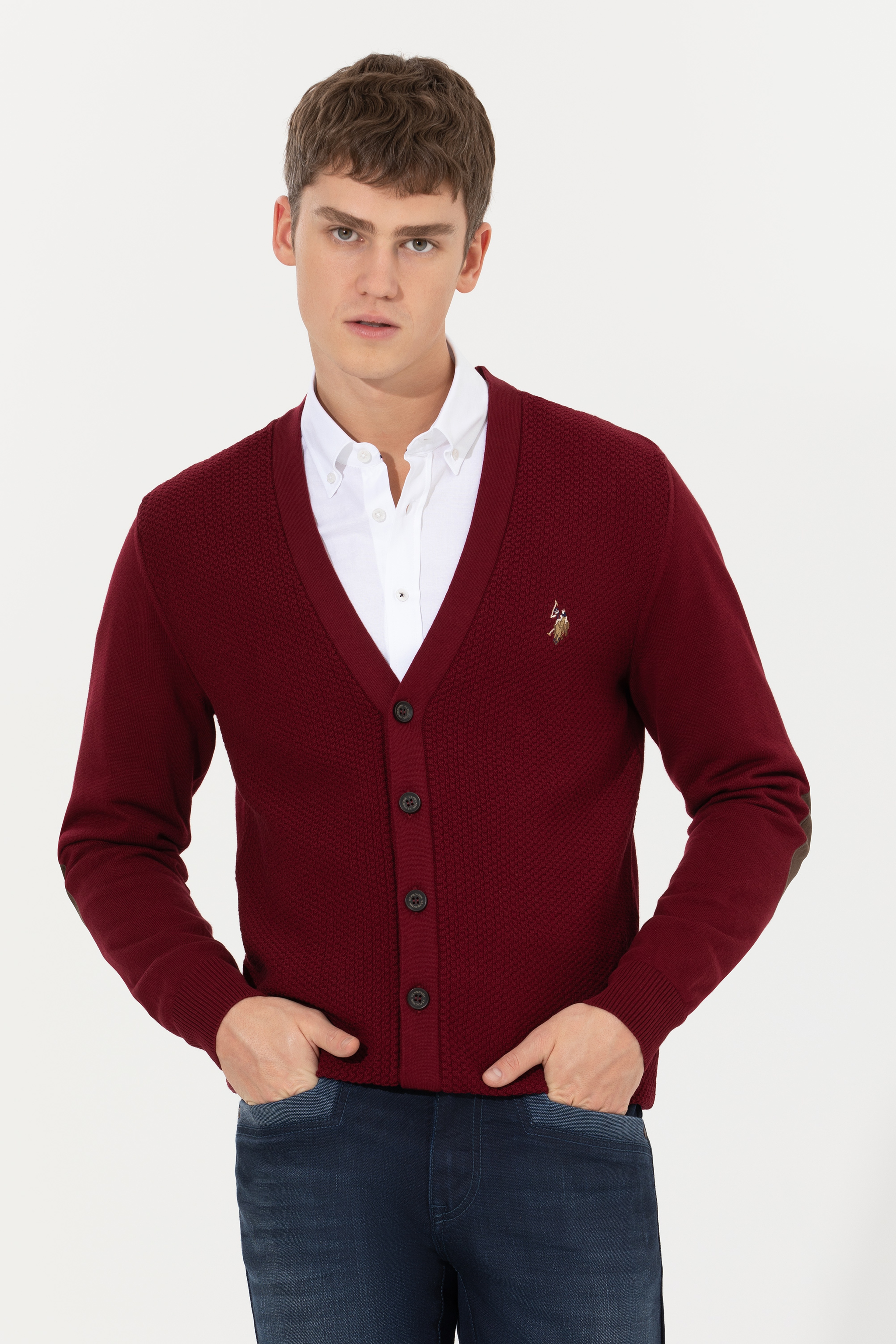 Erkek Bordo Basic Triko Hırka - Image 1
