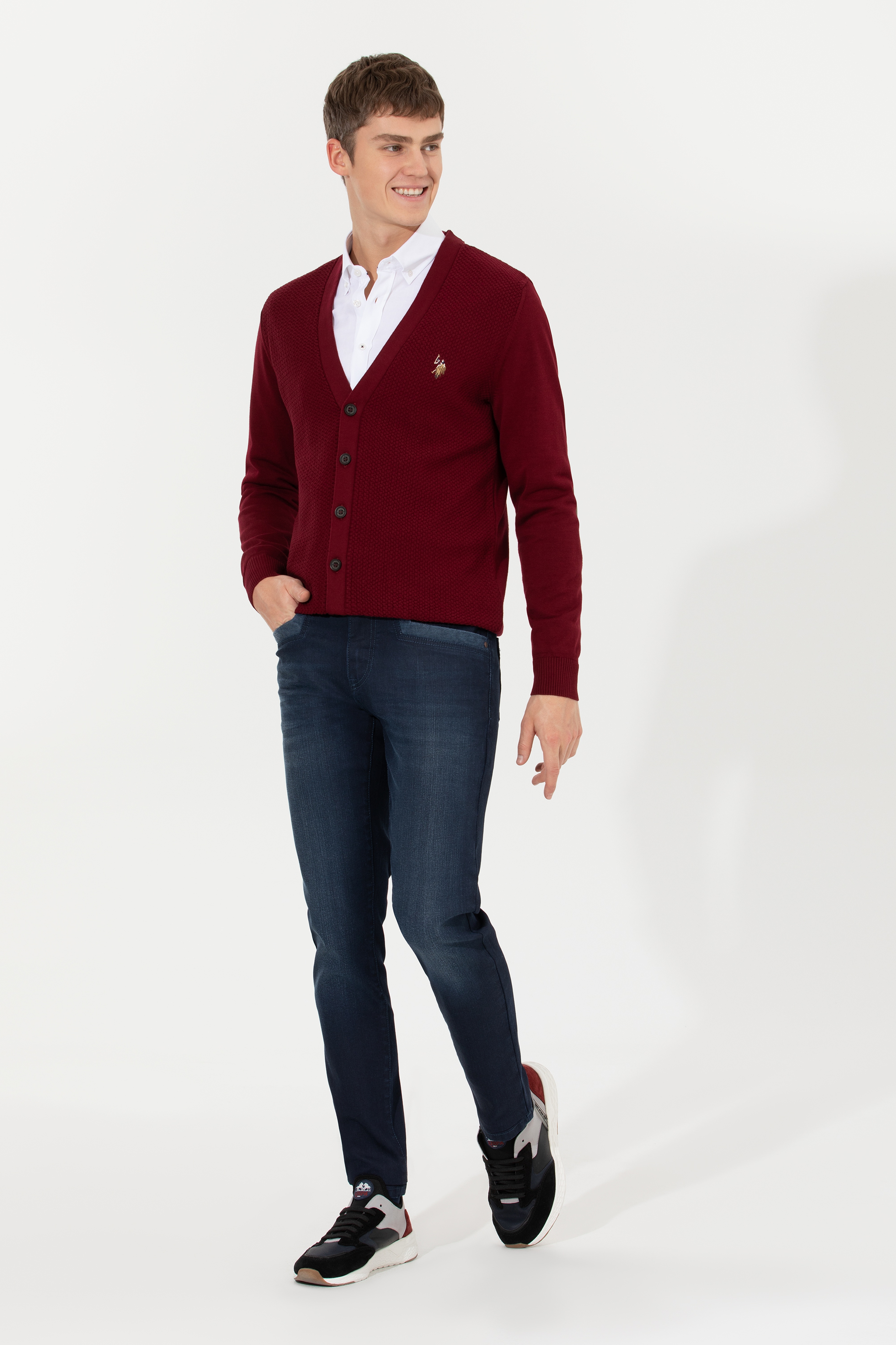 Erkek Bordo Basic Triko Hırka