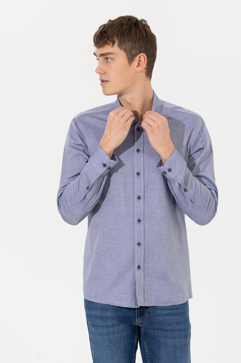Erkek Lacivert Uzun Kollu Basic Gömlek