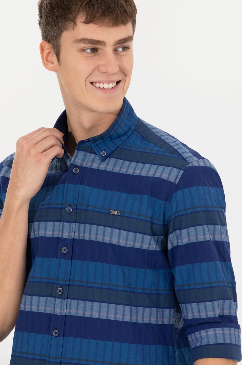 Erkek Mavi Uzun Kollu Gömlek