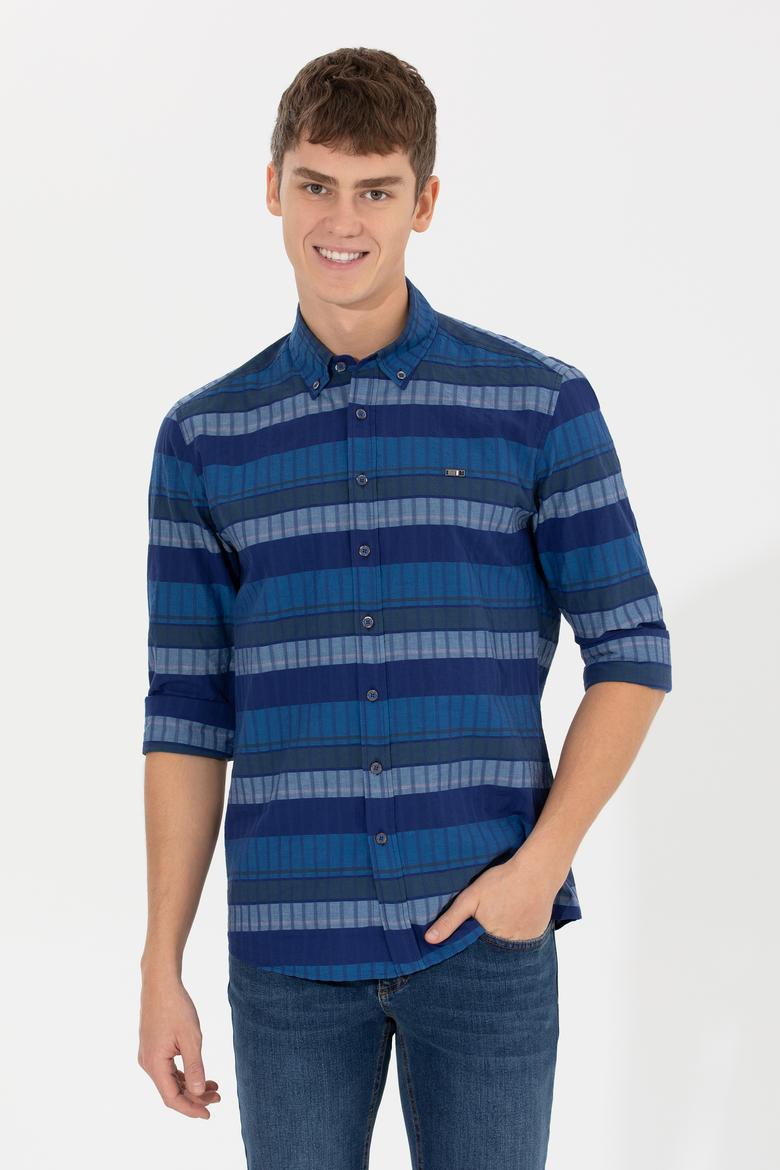 Erkek Mavi Uzun Kollu Gömlek