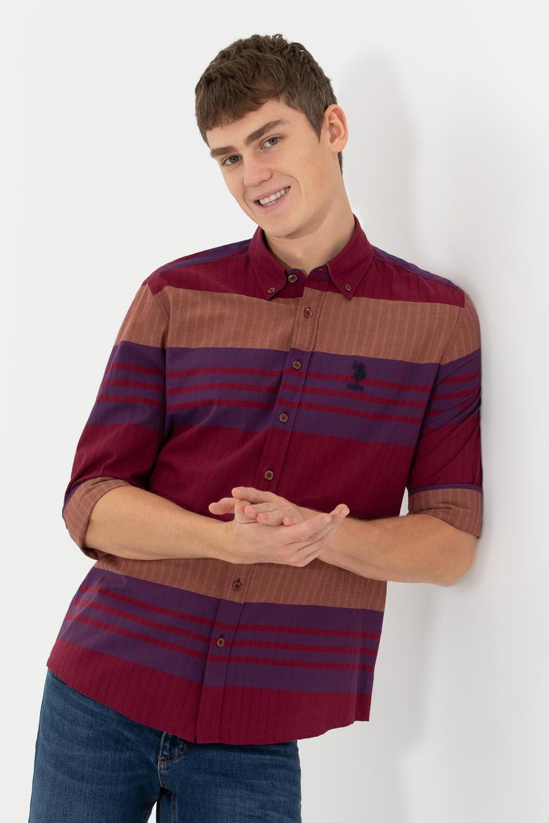 Erkek Vişne Uzun Kollu Gömlek