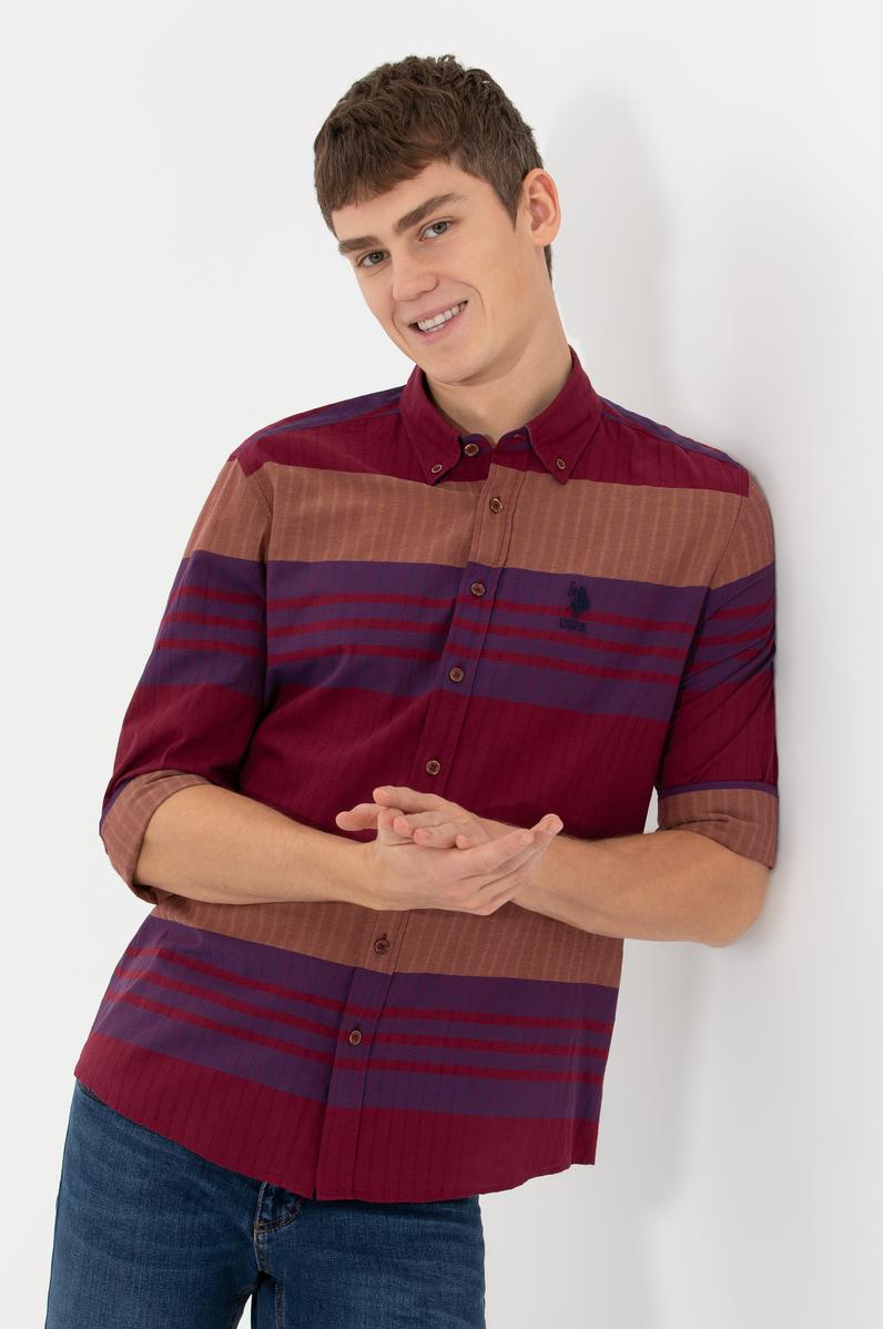 Erkek Vişne Uzun Kollu Gömlek