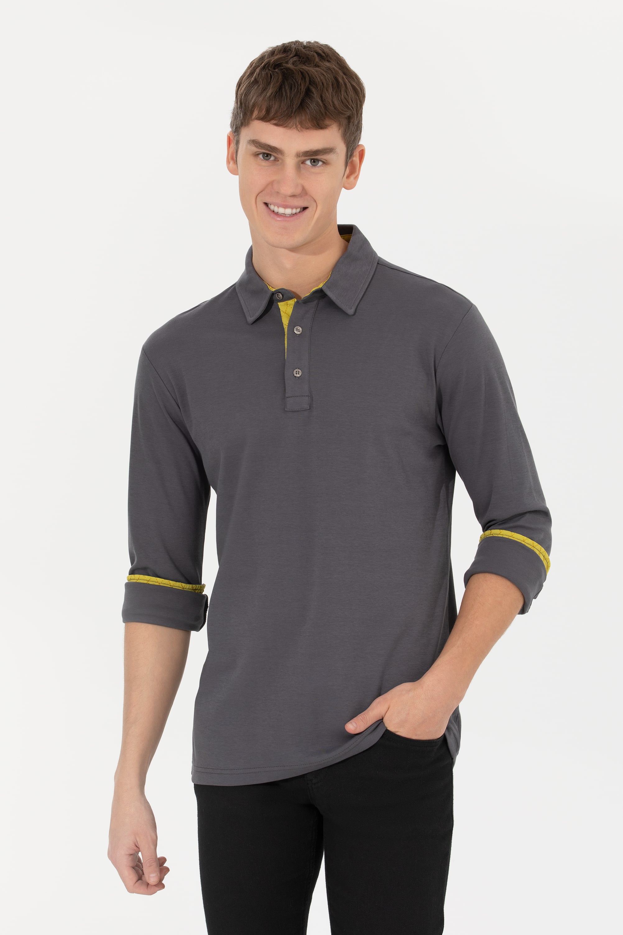 Erkek Antrasit Polo Yaka Sweatshirt
