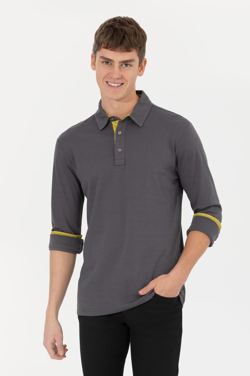 Erkek Antrasit Polo Yaka Sweatshirt