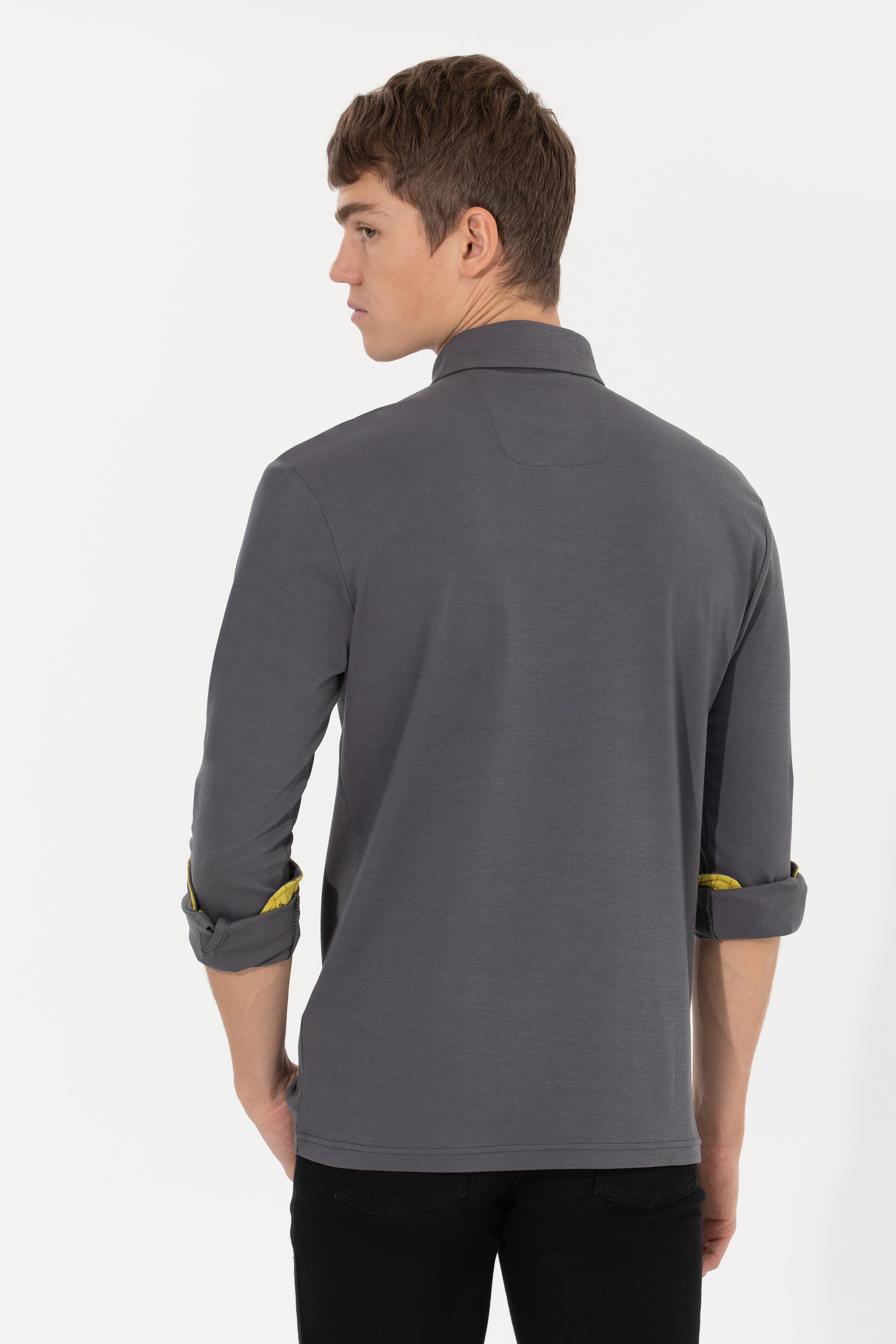 Erkek Antrasit Polo Yaka Sweatshirt - Image 5