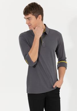 Erkek Antrasit Polo Yaka Sweatshirt - 50254781037