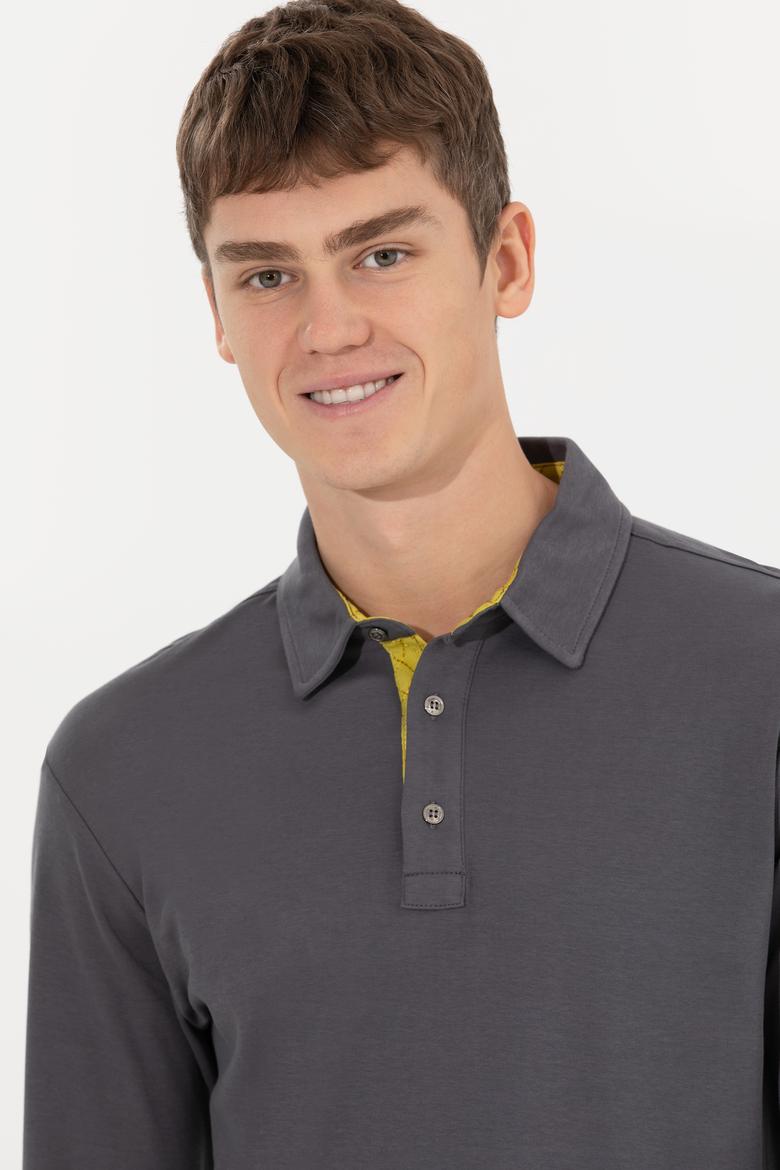 Erkek Antrasit Polo Yaka Sweatshirt - 50254781037