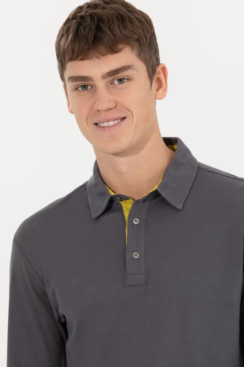 Erkek Antrasit Polo Yaka Sweatshirt