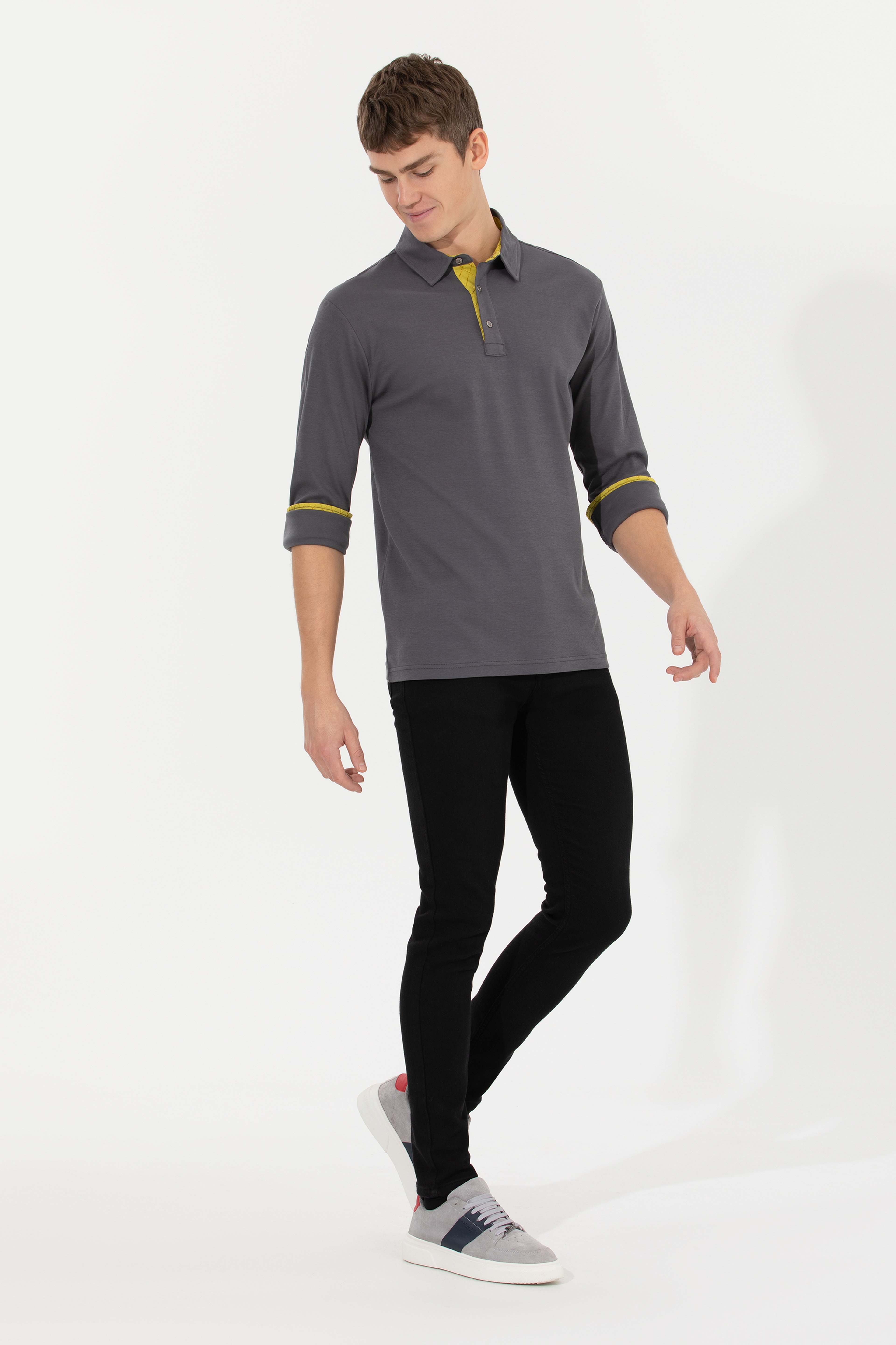 Erkek Antrasit Polo Yaka Sweatshirt - Image 4