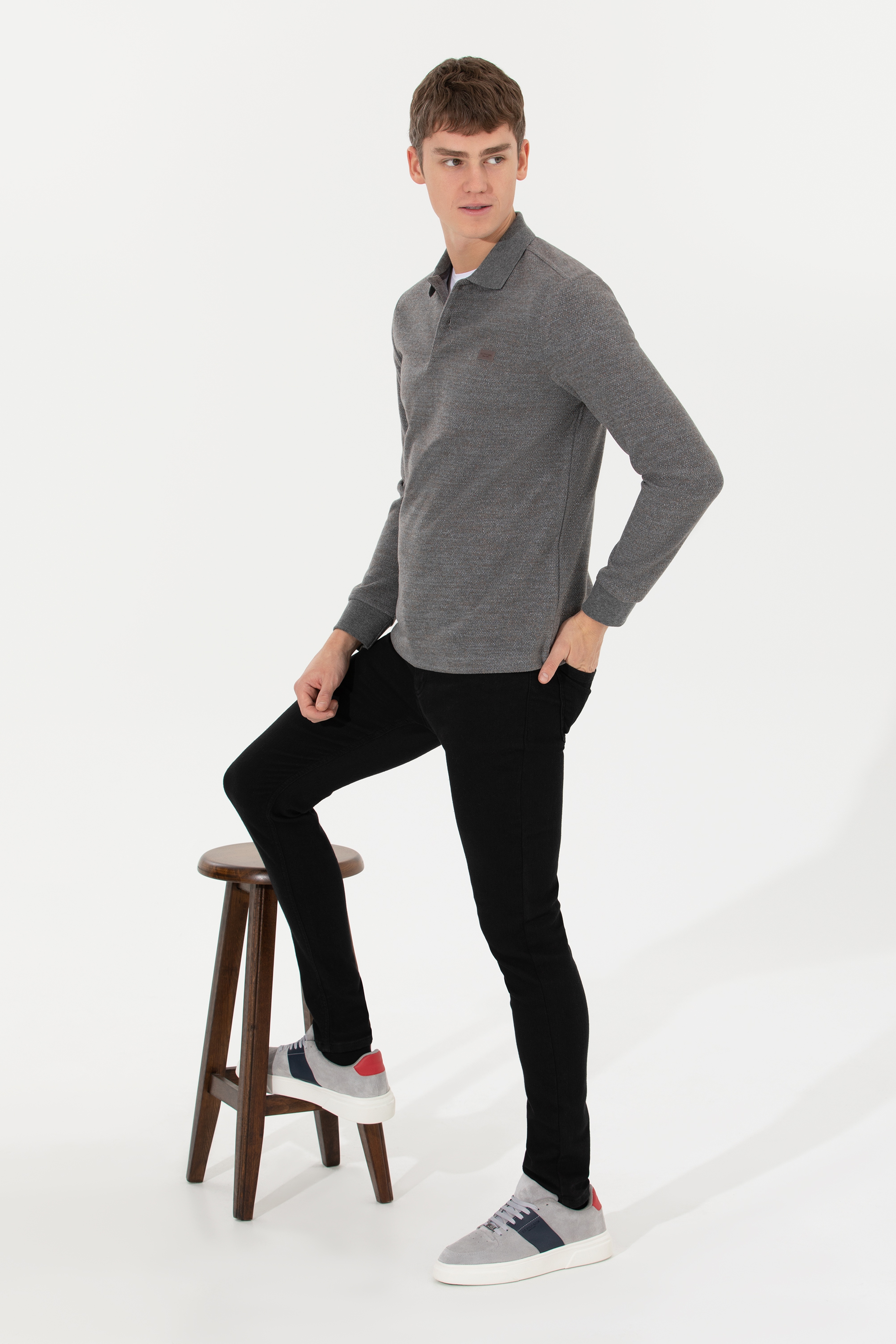 Erkek Gri Melanj Sweatshirt - Image 4