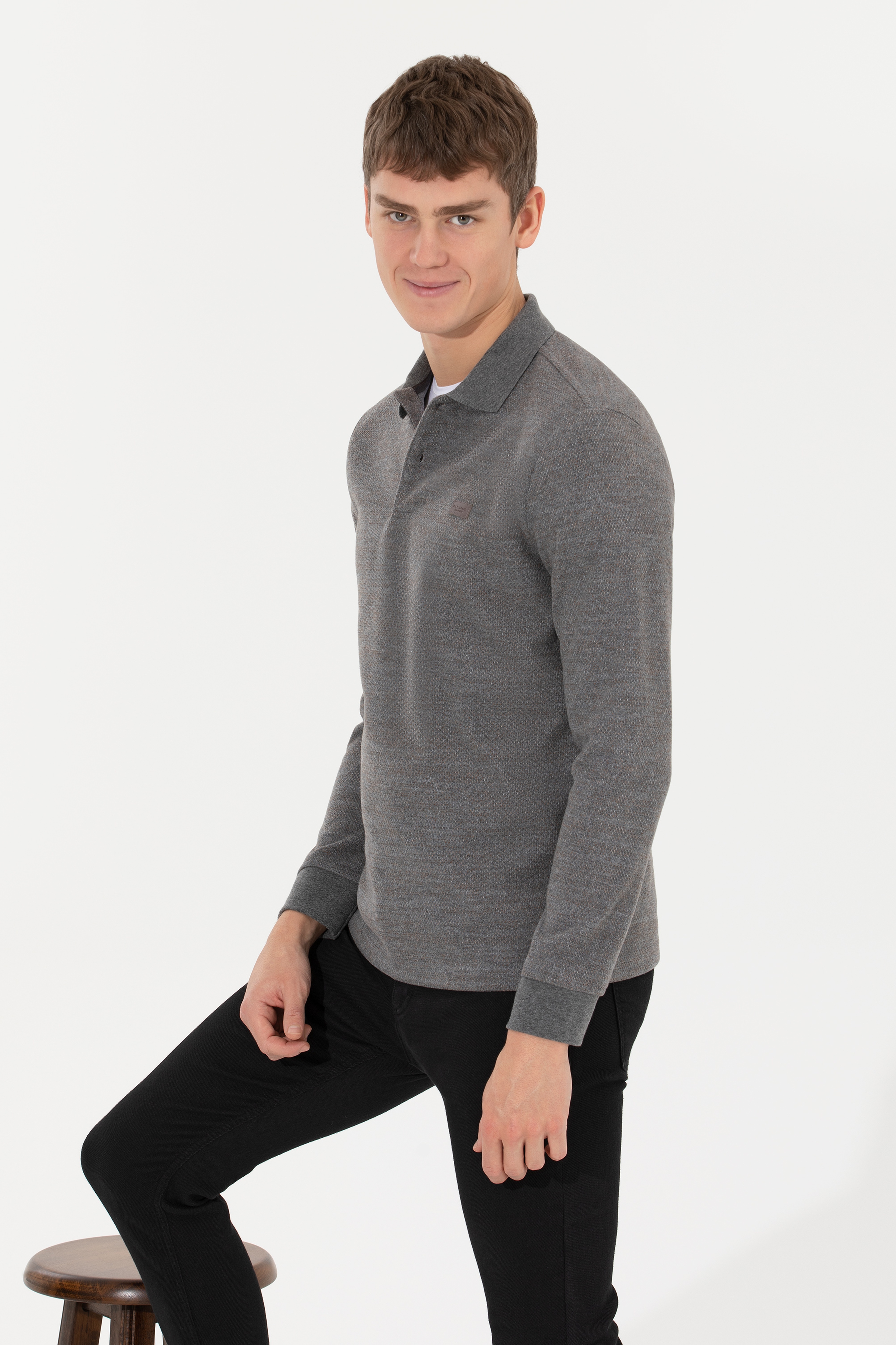 Erkek Gri Melanj Sweatshirt - Image 3