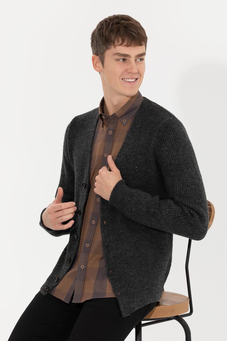 Erkek Antrasit Melanj Triko Hırka - 50257856017