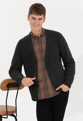 Erkek Antrasit Melanj Triko Hırka - 50257856017