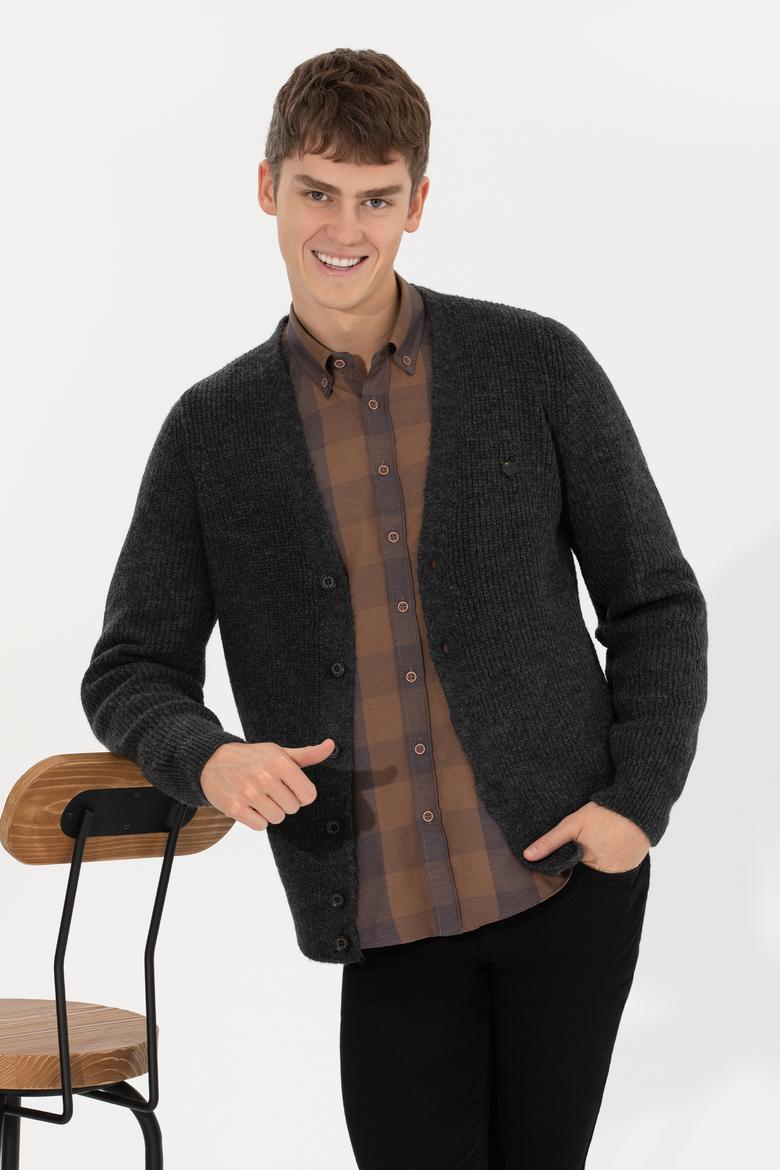 Erkek Antrasit Melanj Triko Hırka