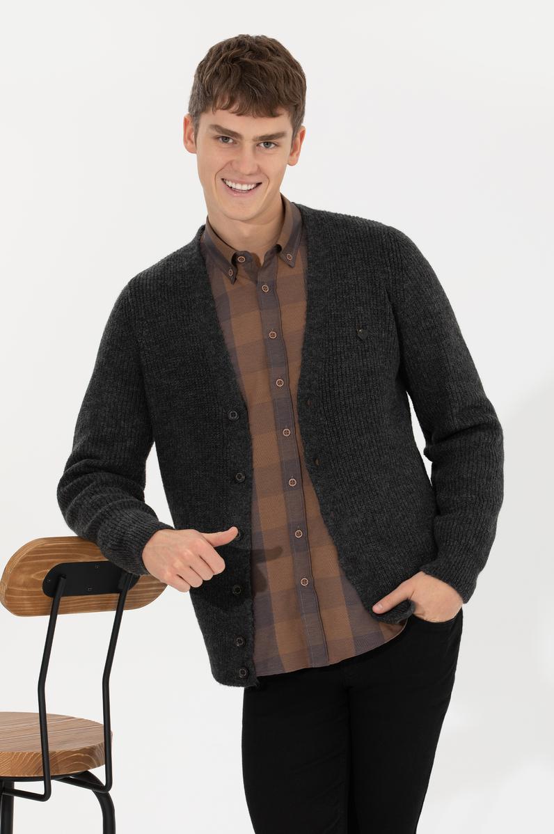 Erkek Antrasit Melanj Triko Hırka